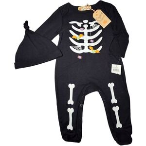 Magical Season Baby 6 9 Mos Black Halloween Footed Skeleton Sleeper Outfit‎ Hat